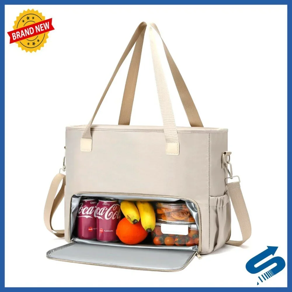 Canvas Tote Bag with Insulated Lunch Compartment and Laptop Sleeve